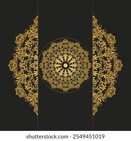 Floral Mandala design with golden black and white of Illustration
