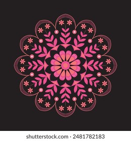 Floral mandala design. Oriental ornament nature illustration on the black background.