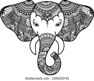 Floral Mandala Elephant - Zentangle Doodle art elephant head