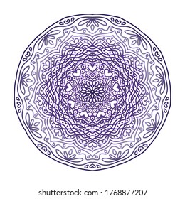 Floral mandala in ethnic style on white background. Round flower mandala on white isolated background. Abstract indian ornament. Decorative ornament in ethnic oriental style. Coloring book page