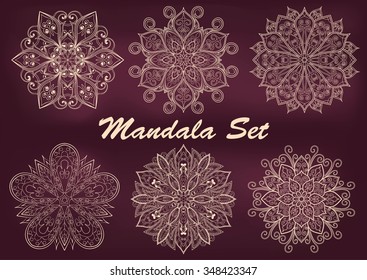 Floral Mandala ethnic tribal linear ornament template set