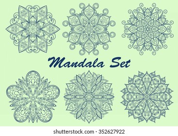 Floral Mandala ethnic tribal linear ornament template set