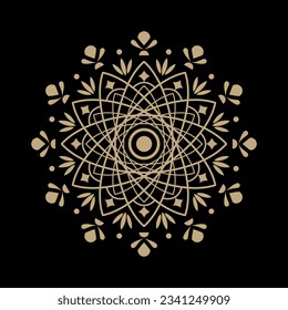 floral mandala with gold color,  vector mandala, floral mandala, flower mandala, design for embroidery, illustration, vector