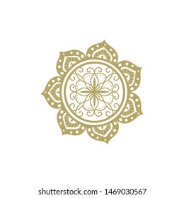 floral mandala, gold ornamental logo icon