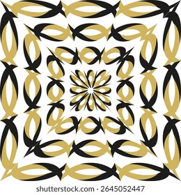 Floral mandala icon. Golden abstract shape. Symmetric ornate figure. Vector radial form.