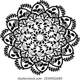  Mandala floral con patrones frondosos, arte de línea decorativa en blanco y negro para la relajación y la meditación, 
Perfecto para libros para colorear, atención plena, Diseños inspirados en la Naturaleza y proyectos creativos
