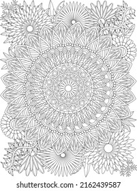 floral mandala leaves garden detailed adult coloring page