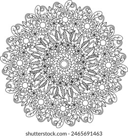 floral mandala leaves garden detailed adult coloring page botanical zentangle leaves Christmas intricate detailed circular mandala