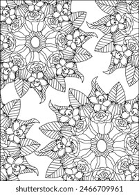 floral mandala leaves garden detailed adult coloring page botanical zentangle leaves intricate detailed circular mandala stress free meditation relaxing line art