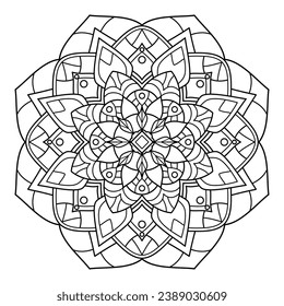 Floral mandala with line, circular shape, drawing with natural theme, for coloring book, decoration, tattoo, wallpaper, sticker. flower design.