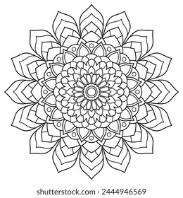 Floral mandala with line. circular shape. drawing of nature theme. for coloring book page, decoration, tattoo, wallpaper, background, tile, sticker, illustration. flower design.