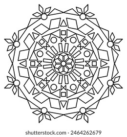 Floral mandala with line. circular shape. drawing of nature theme. for coloring book page, decoration, tattoo, wallpaper, background, tile, sticker, illustration. flower design.