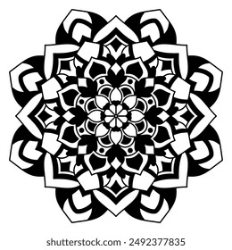 Floral mandala with line. circular shape. drawing of nature theme. for coloring book page, decoration, tattoo, wallpaper, background, tile, sticker, illustration. flower design.