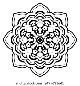 Mandala floral con línea, dibujo de tema botánico, natural, para colorear página de libro, adorno, decoración, tatuaje, Fondo de pantalla, fondo, tarjeta, pegatina.