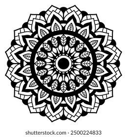 Floral mandala with line, circular shape, drawing of natural style. for coloring book page, ornament, decoration, tattoo, wallpaper, background, tile, sticker. botanical design.