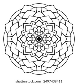 Floral mandala with line, drawing of botanical, natural theme, for coloring book page, ornament, decoration, tattoo, wallpaper, background, card, sticker.