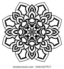 Floral mandala with line, drawing of natural theme, for coloring book page, ornament, decoration, tattoo, wallpaper, background, tile, sticker, illustration. botanical design.