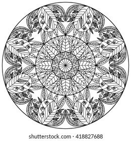 floral mandala line print pattern vector illustration for a coloring book or coloring page for adults