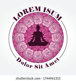 floral mandala with meditative person in the middle, vector logo template