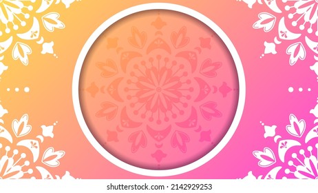 Floral mandala ornament background with place for text. Yellow to pink gradient vector illustration. Backdrop for poster, banner or card.