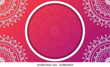 Floral mandala ornament background. Red to purple gradient vector illustration with white circle place for text.