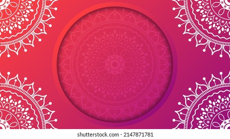 Floral mandala ornament background. Red to purple gradient vector illustration with place for text. Suitable for website design, advertising and banners