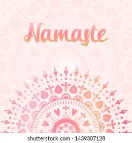Floral mandala ornament. Colorful ornamental ethnic banner. Namaste traditional Hindu greeting. Gradient vector illustration