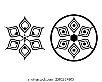 Floral Mandala Ornament Decorative Vector.A circular mandala ornament featuring a geometric pattern design, presented in a black and white vector illustration. 