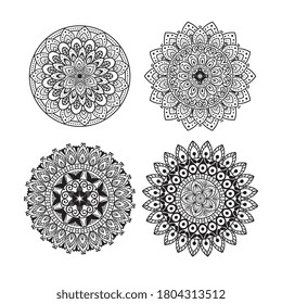 floral mandala ornament set icons on white background, vintage luxury, ornamental decoration vector illustration design