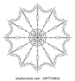Floral mandala pattern in black and white. Adult coloring book page with flowers and mandalas. Oriental pattern, vintage decorative elements. . Hand drawn vector illustration