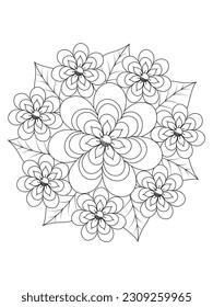 Patrón de mandala floral en blanco y negro. Página del libro de colorear para adultos con flores y mandalas. Patrón oriental, elementos decorativos de época. ... Ilustración vectorial dibujada a mano.