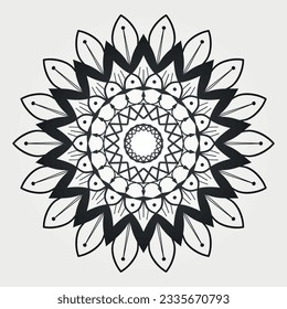 Floral Mandala Pattern Illustration in Black and White
