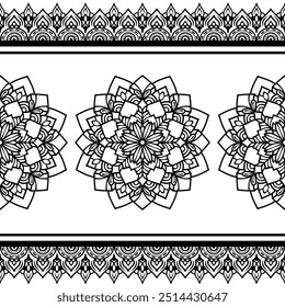 Floral mandala pattern with line, drawing of botanical, natural theme, for coloring book page, ornament, decoration, tattoo, wallpaper, background, card, sticker. flower border.