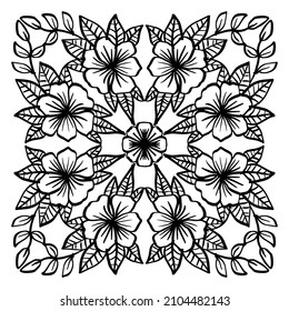 Floral mandala pattern on black and white.