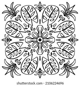 Floral mandala pattern on black and white.