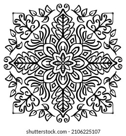Floral mandala pattern on black and white.