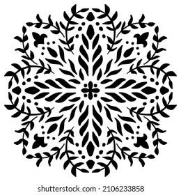 Blumenmandala Muster auf Schwarz-Weiß.