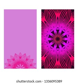 Floral Mandala Pattern. Vector Flyer Oriental Design. Flyer. Purple color.