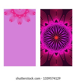 Floral Mandala Pattern. Vector Flyer Oriental Design. Flyer. Purple color.