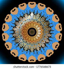 Patrón de mandala floral. Fondo de color ornamental vectorial. Ornamento redondo estipado y texturado con flores vintage, hojas, puntos. Diseño de lujo para papeles pintados, tela, estampados, placa, meditación.