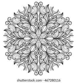 Floral mandala. Round element with flowers decorative elements for coloring book.