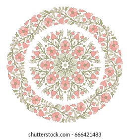 Floral mandala round pattern with pink flowers