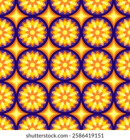 Floral Mandala Seamless Pattern, mandala design, repeat pattern,, flowers, abstract, motif, circle design, mandala, orange, yellow, purple, textile, fabric, cloth, mosaic, wallpaper, background, print