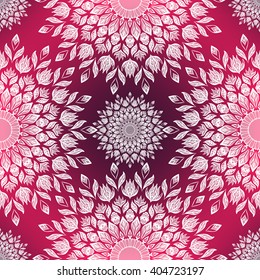 Floral mandala. Seamless pattern. Indian, Islamic, Arabic motifs. Fabric or wrapper design. Ethnic elements. Vector illustration.