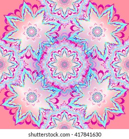 Floral mandala. Seamless pattern. Indian, Islamic, Arabic motifs. Fabric or wrapper design. Ethnic elements. Vector illustration.