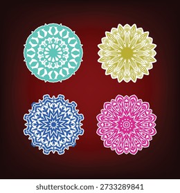 Conjunto de Mandala Floral com um fundo isolado
