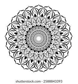 Floral Mandala. Simple mandala design for coloring. Decorative round ornament pattern. mandala design for adults coloring book. Mandala pattern black and white.