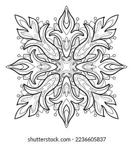 Floral mandala with simple  patterns on a white isolated background. For coloring book pages.