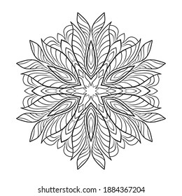 Floral mandala with striped patterns and leaves on white isolated background. For coloring book  pages.