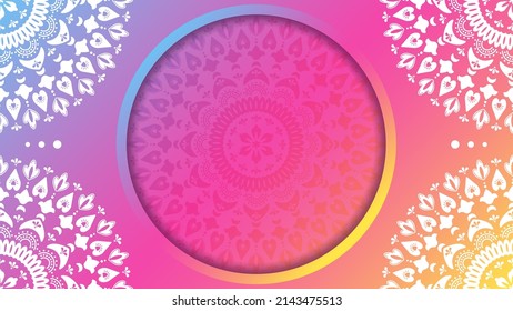 Floral mandala symmetrical ornament background and place for text  Colorful gradient vector illustration  Backdrop for poster  banner card 